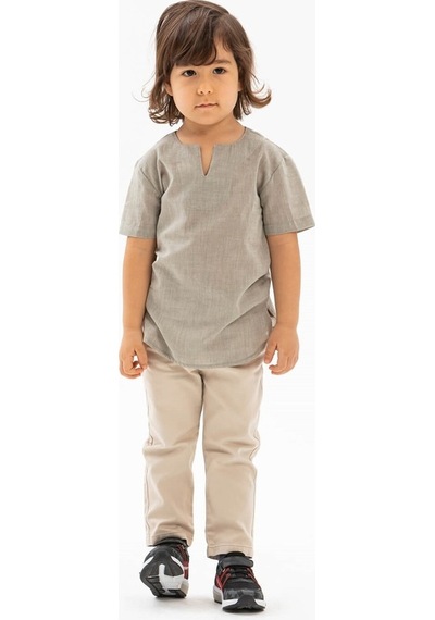 Eliş Şile Bezi Kısa Kol Şile Bezi Bisiklet Yaka Erkek Çocuk Tshirt Taş 3031