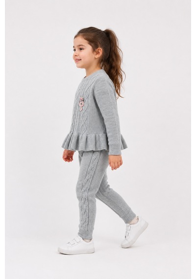 Babyhola 1-5 Yaş Kız Çocuk Triko Örme Takım 23216 Gri