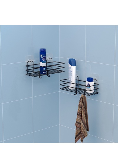 Teknotel Yapışkanlı Kancalı 2 Adet Banyo Rafı Mat Siyah St217H Siyah