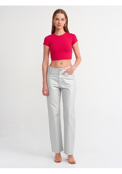 Dilvin Vücuda Oturan Crop Top Fuşya