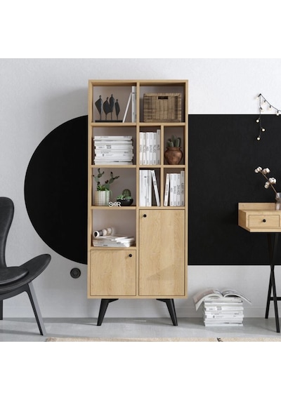 Fibona Mobilya Loft Serisi Asimetrik Kitaplık Safir Meşe