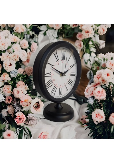 Siyah Renkli Metal Ofis Salon Otel Masa Saati 25*20 cm R9 Siyah