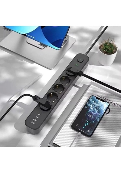 5 Prizli Akım Korumalı Uzatma Kablosu 2xusb-a + 2xusb-c 3680w - 2m Kablo Belirtilmemiş