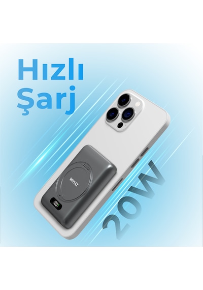 Woyax Magsafe Powerbank 360 Standlı Metal 10.000mah 20w Hızlı Taşınabilir Şarj Cihazı Stand Apple Uyumlu iPhone 11 12 13 14 15 16 Samsung-xiaomi  Siyah