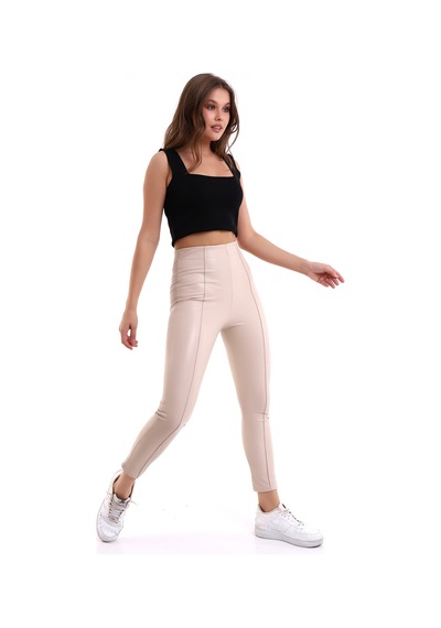 Winmoda34 Deri Tayt Içi Kürklü Çımalı Ekru