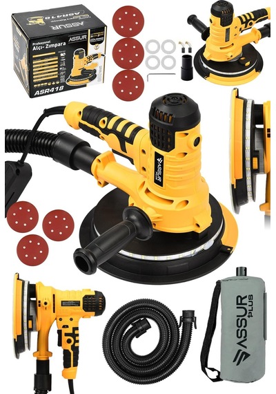 Assur Plus ASR418 360 Ledli 850 W Pro Toz Emmeli Alçıpan Zımpara Makinesi Sarı-1318