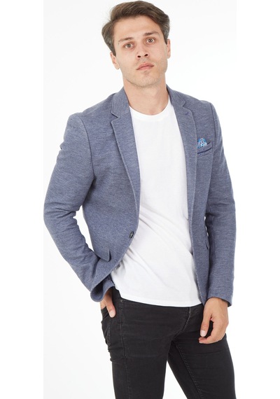 Sposo 5126 Dar Kalıp Yarım Astarlı Mavi Erkek Blazer Ceket Mavi