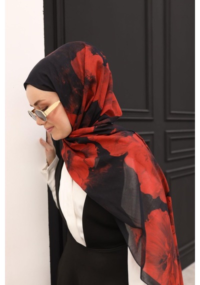 Silk Home Nariya Şal - 90006 - Siyah - Kırmızı
