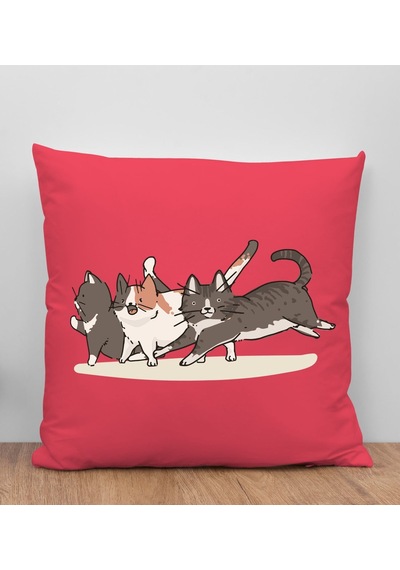 Bk Gift Kedi Tasarımlı Kırmızı Kırlent Yastık, Arkadaşa Hediye, Ev Dekorasyonu, Ev Hediyesi-12