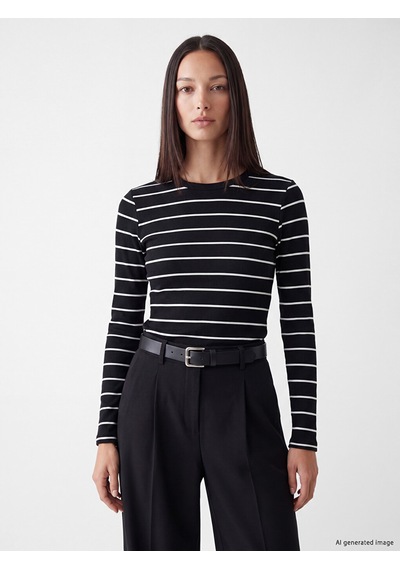 Lcw Everyday Siyah Bisiklet Yaka Çizgili Kadın Body