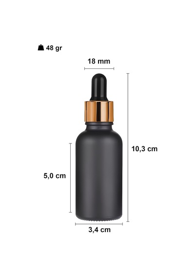 30 Ml Mat Siyah Cam Damlalıklı Serum Şişesi 30 Cc Renkli Metal Kapaklı Dropper Cam Şişe 2 Adet Gold Yüzük / Si