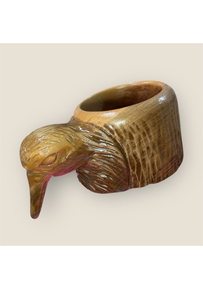 Ahşap El Oyması Balıkçı Kuş Kuksa . Ahşap