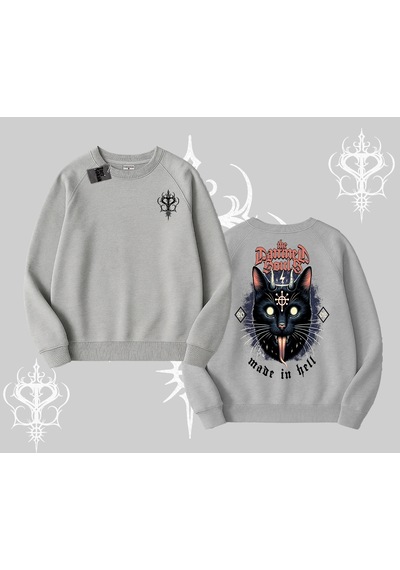 Startmore Gothic Cat Made İn Hell Baskılı Sweatshirt Biskilet Sweatshirt Gri