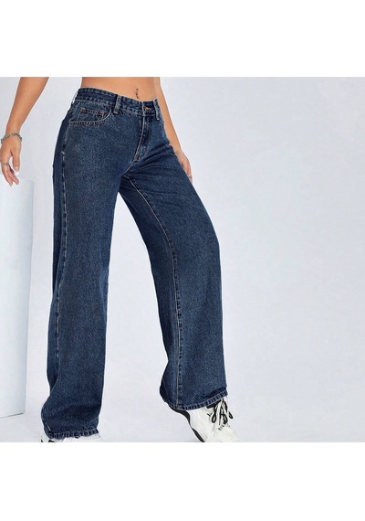 Straight Kadın Denim Pantolon Koyu Yıkamalı Mavi
