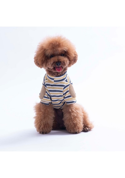 Sarı Marseille Softline Çizgili Kedi Köpek Sweati Köpek Kıyafeti Kedi Kıyafeti