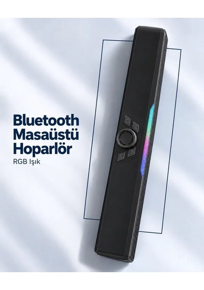 Monitör Altı Kullanıma Uygun Şarj Edilebilir Bluetooth Soundbar Hoparlör Siyah