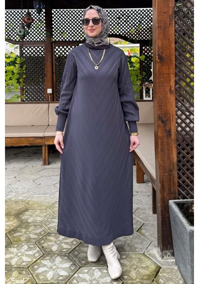 Rabia Şamlı Yağmur Triko Elbise Antrasit Normal