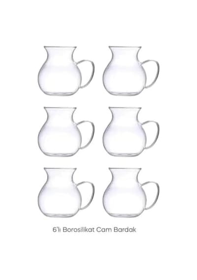 6 Lı Borosilikat Cam Çay Bardağı - Geniş Hazneli Isıya Dayanıklı Cam Çay Bardağı Seti Aeropress