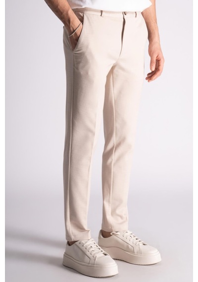 Yan Lastikli Slim Fit Chino Pantalon Bej Bej