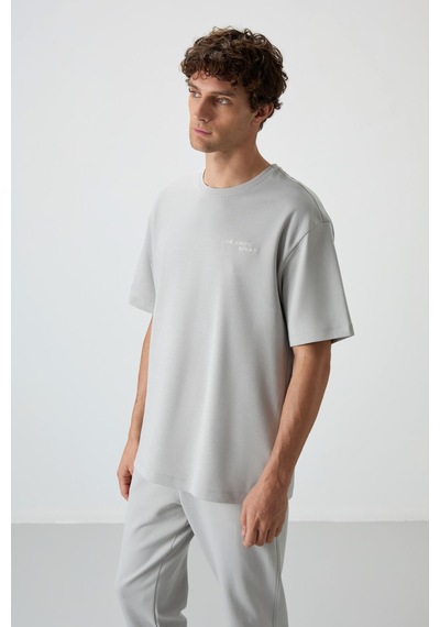 Tommy Life Taş Pamuklu Kalın Yumuşak Dokulu Oversize Fit Nakışlı Erkek Eşofman Takım - 85252 Taş Rengi Taş