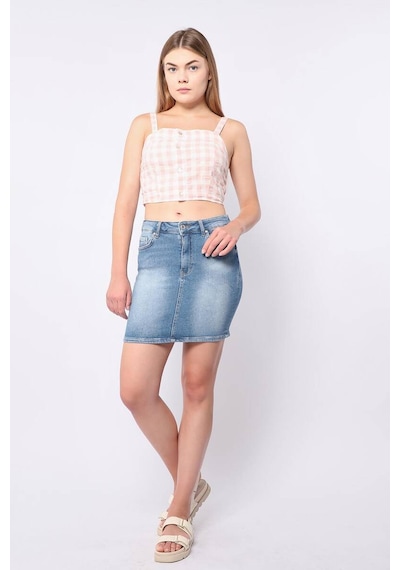 Kadın Mavi Mini Jean Etek Mavi