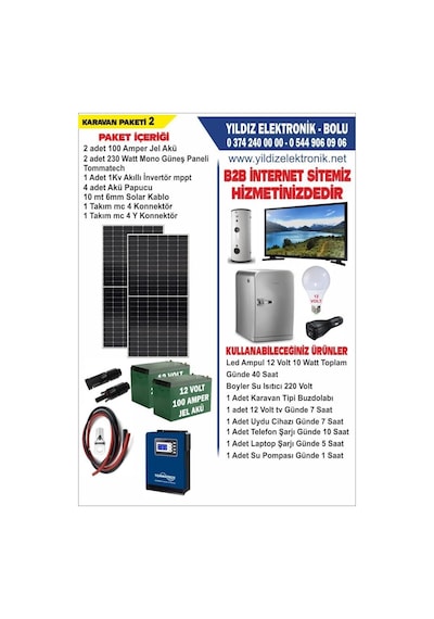 Solar Karavan Paketi 2- 460watt Panel - 200 Amper Jel Akü - 1000watt Tam Sinüs İnverter