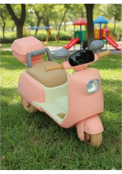 Pedallı Ve Ebeveyn Kumandalı Işıklı Çocuk Akülü Motoru - Mini Retro Scooter Pembe