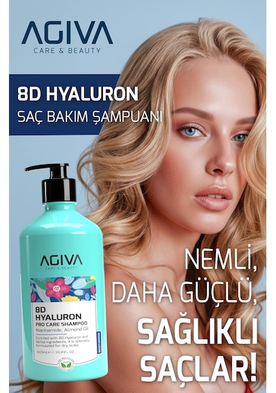 Agiva 8D Hyaluron Kuru Ve Kırılgan Saçlar İçin Nemlendirici Saç Bakım Şampuanı 1 L