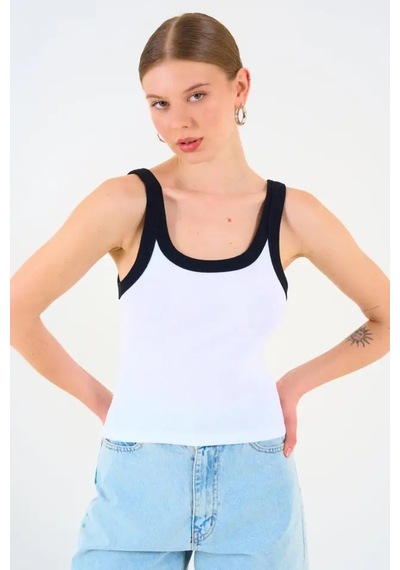 İki Renkli Atlet - Beyaz-siyah Beyaz - Siyah