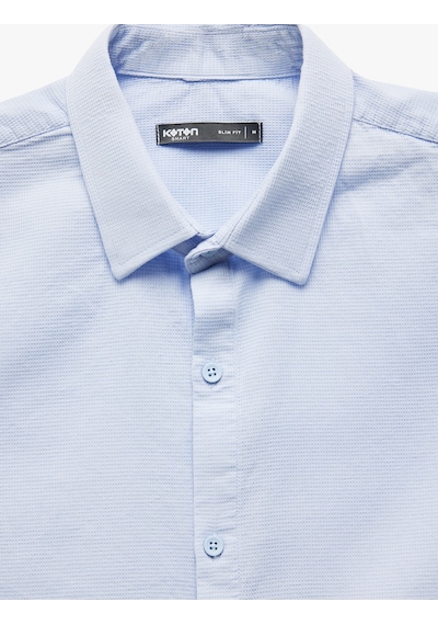 Koton Pamuklu Slim Fit Uzun Kollu İtalyan Yaka Gömlek Mavi 5sam60124hw Mavi