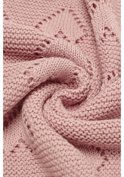 Kız Ve Erkek Bebek Için Triko Örgü Bebek Battaniyesi 90cm X110cm Basic Kalpler Pembe Pembe