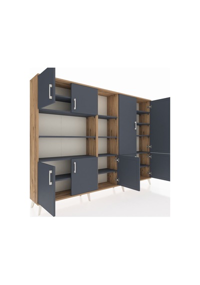 Arges Dolap 14 Raflı 9 Kapaklı 220x30x163 Çam-antrasit Antrasit - Atlas Çam Arges Dolap 14 Raflı 9 Kapaklı 220x30x163 Çam-antrasit Antrasit - Atlas Çam
