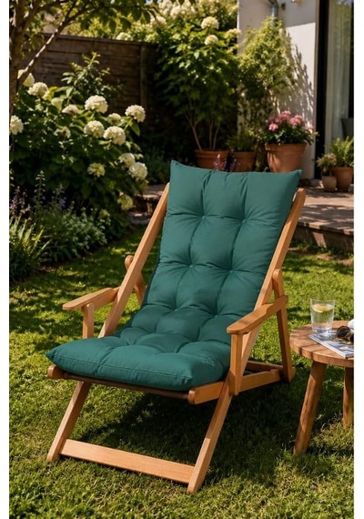 Bysay Ahşap Katlanır Şezlong, Puf Minderli, Naturel Haki, Gürgen Ağacı, 3 Kademeli, Bahçe, Balkon, Teras Ve Plaj İçin