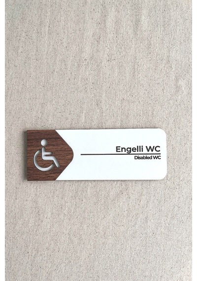 Engelli Wc Kapı Tabelası Mdf Tuvalet Yönlendirme Levhası 19x7 Cm Çift Katmanlı - Kl-egw-s7a