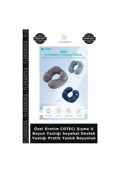 Özel Üretim Coteci Şişme U Boyun Yastığı Seyahat Destek Yastığı Pratik Yastık Boyunluk