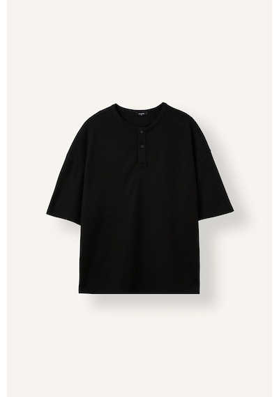 Defacto Slim Fit Waffle Dokulu Henley Yaka Kısa Kollu Basic Tişört I5881ax26hsbk81 Siyah-bk81