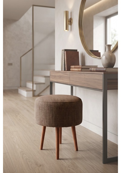 Modern Ahşap Ayaklı Dekoratif Puf, Tabure 6096 Kahverengi