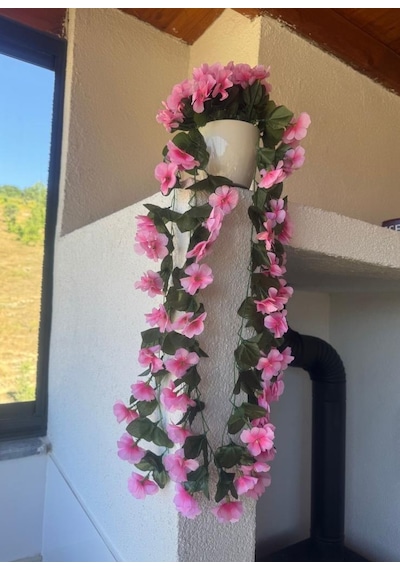 Yapay Çiçek Sarkan Pembe Menekşe Krem Rengi Saksıda 4 Sarkan Dallı 70cm