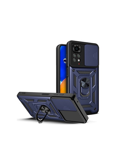Zore Redmi Note 11s Global Kılıf Magnetik Standlı Kamera Korumalı Zore Sürgülü Vega Kapak - Mavi