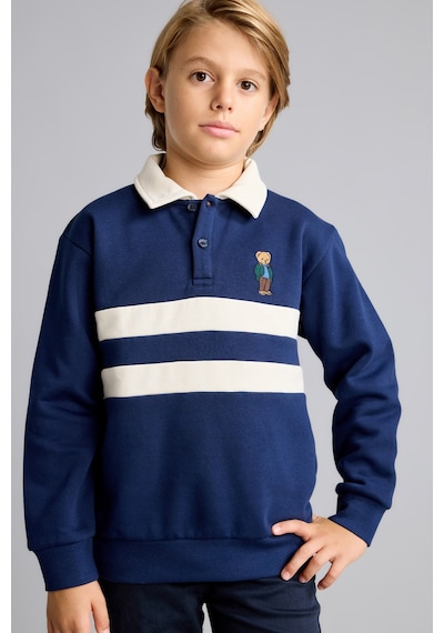 Defacto Oversize Polo Yaka Çizgili İçi Yumuşak Tüylü Uzun Kollu Sweatshirt Erkek Çocuk I3296a826wnnv31 Lacivert-nv31