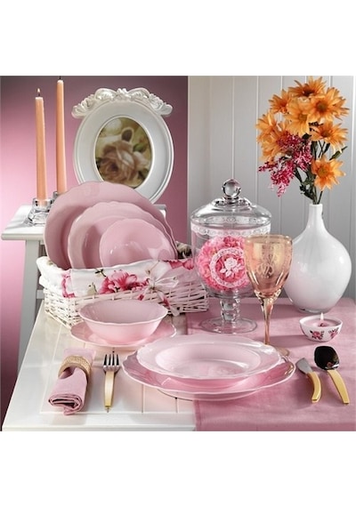 Kütahya Porselen Lar 24 Parça 6 Kişilik Yemek Takımı Pearl Pembe 616
