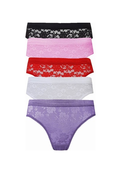 5Li Kadın Dantelli Bikini Külot Pamuklu Arkası Düz