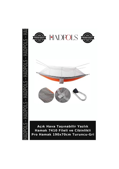 Açık Hava Taşınabilir Yazlık Hamak 7410 Fileli Ve Cibinlikli Pro Hamak 190x70cm Turuncu-gri Çok Renkli