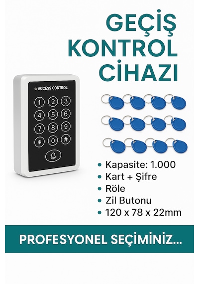 Kartlı Şifreli Kapı Açma Okuyucu Cihazı Proximity İç Ortam 12 Adet Kart