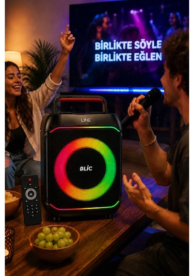 Diğer - Siyah - Mikrofonlu Karaoke Blic Bls-80 30w Kablosuz Bluetooth Hoparlör Led Işıklı Karaoke Parti Hoparlörü