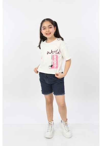 Toontoy Kids Toontoy Kız Çocuk World Baskılı Tişört Ekru