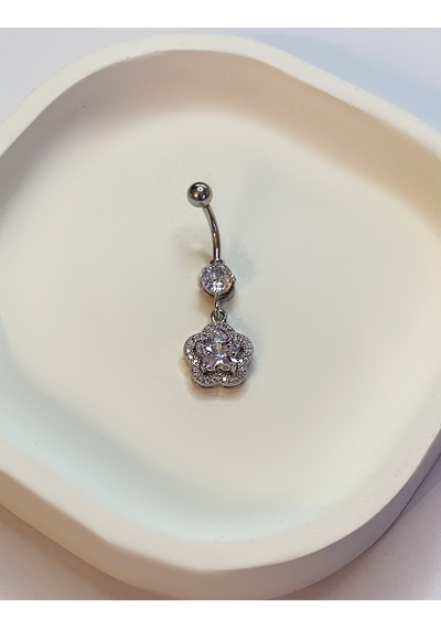 Kadın Çiçek Model Taşlı Sallantılı Piercing Gümüş