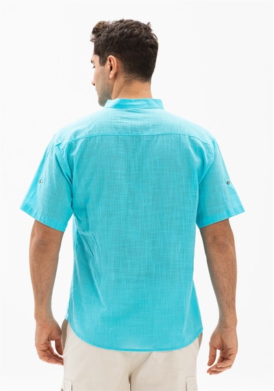 Kısa Kol Şile Bezi Bodrum Erkek T-shirt Açık Turkuaz 3075 Açık Turkuaz