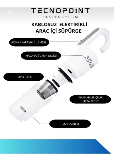 Araç İçi Süpürgee Şarjlı El Süpürgesi Ev Araba Ofis Süpürge Tecnopoint