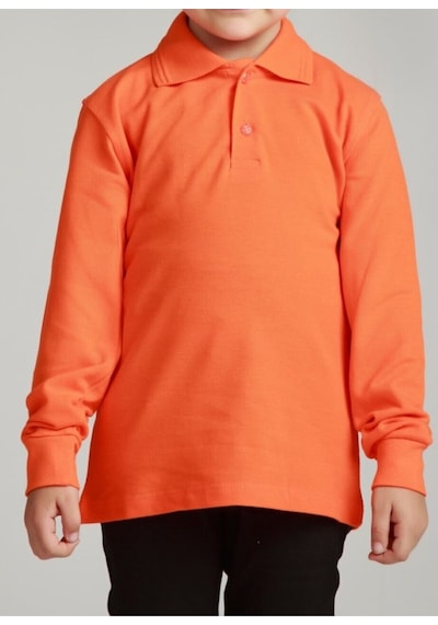 Nacar Store Kız & Erkek Çocuk Uzunkol Polo Yaka Okul T-shırt Turuncu